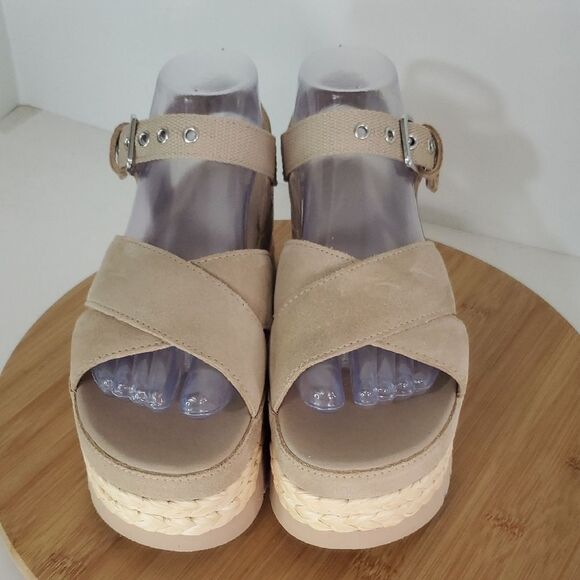 UGG Aubrey Suede Ankle Strap Platform Espadrille Sandal Beige Women's 7 NWOB - Picture 4 of 11